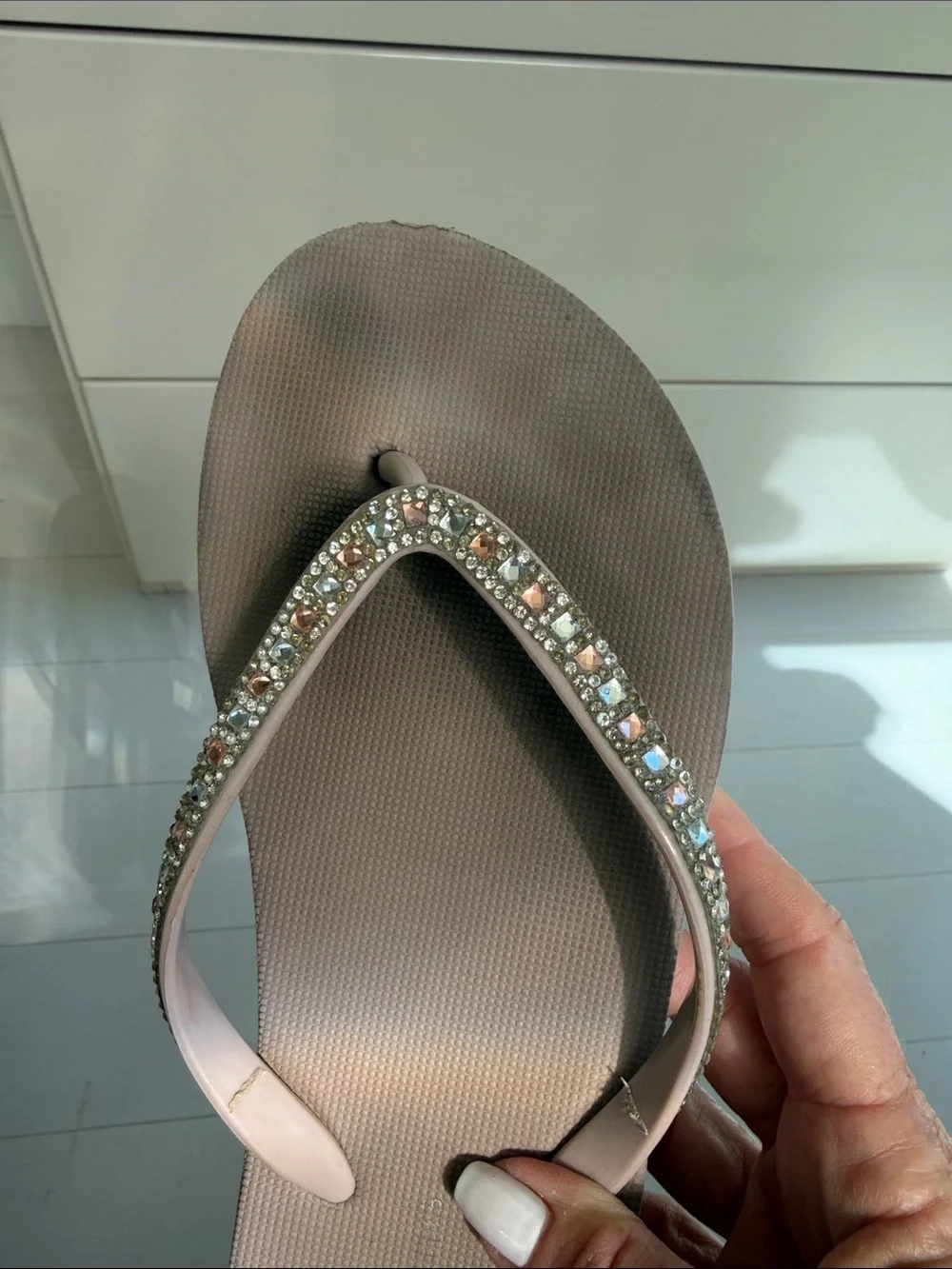 Tan Women’s Embellished Flip Flop Sandals